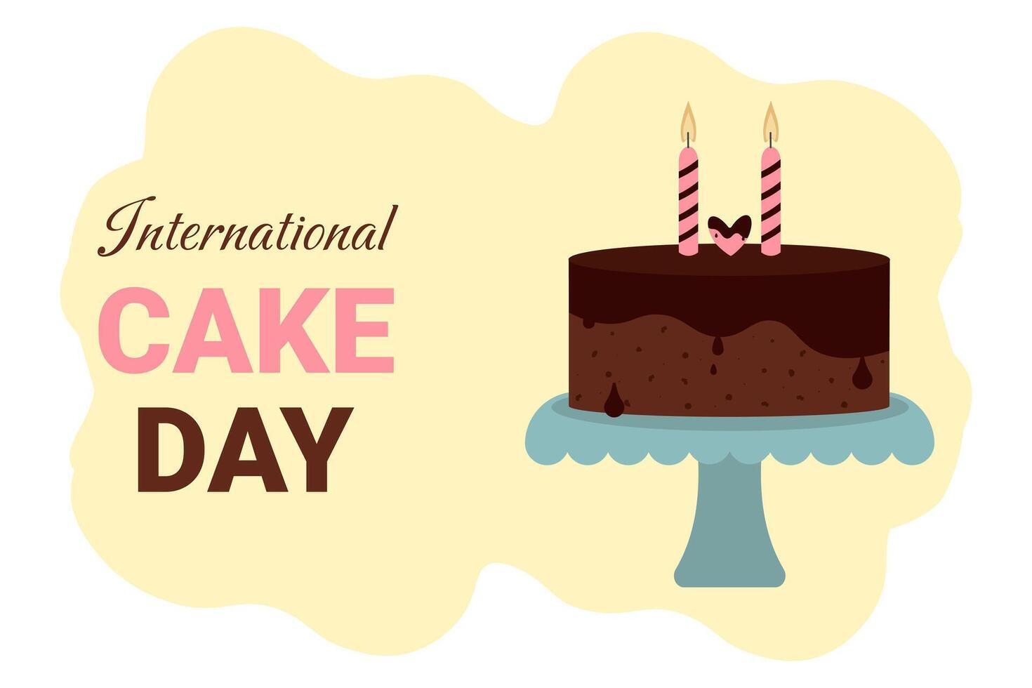 International Cake Day. Cake with candles and heart. Template for banner, background, flyer design. vector