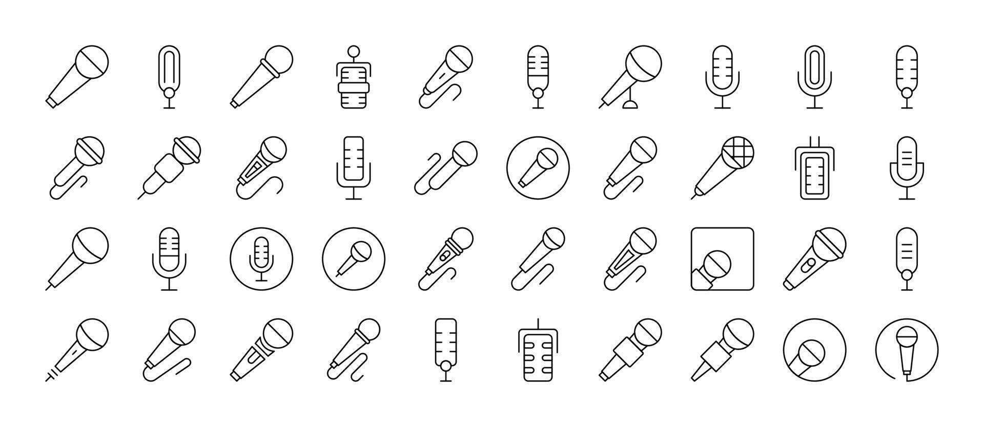 Microphone Line Icon Pack. Outline Signs for Graphic and Web Design, Apps, Adverts, Various Cards vector