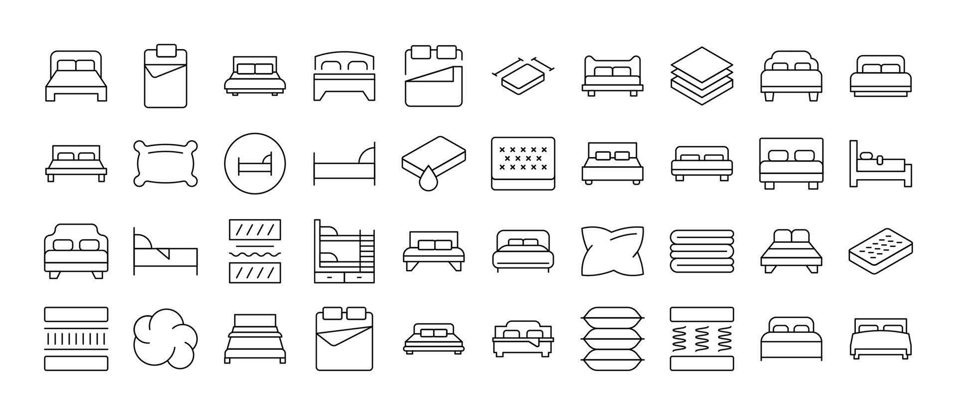 Bed and Mattress Thin Icons Collection. Editable Stroke. Perfect for Web Sites, Books, Cards, Apps vector
