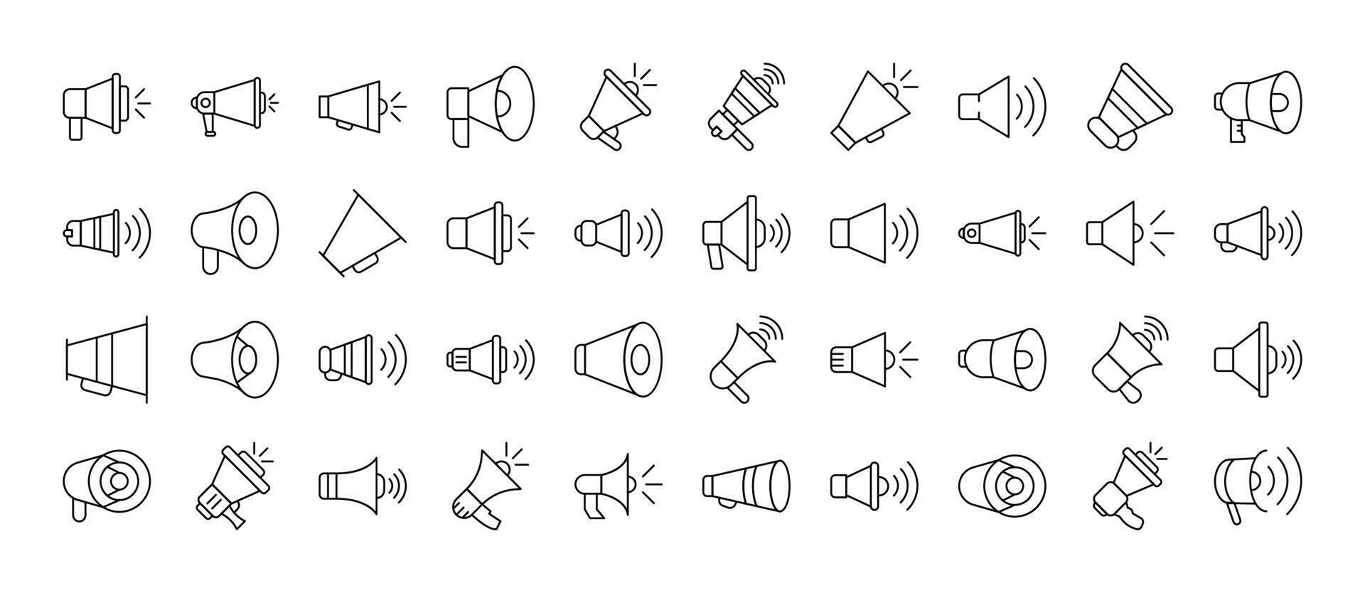 Loud Speaker Line Icon Collection. Outline Signs for Graphic and Web Design, Apps, Adverts, Various Cards vector