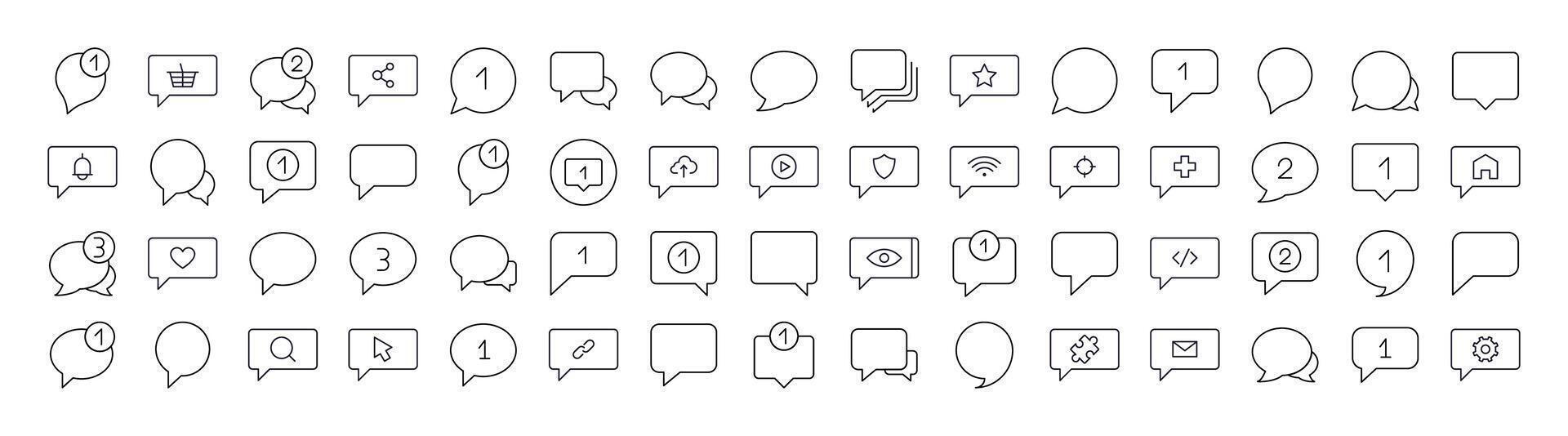 Pack of Various Speech Bubbles Related Line Icons. Outline Signs for Graphic and Web Design, Apps, Adverts, Various Cards vector