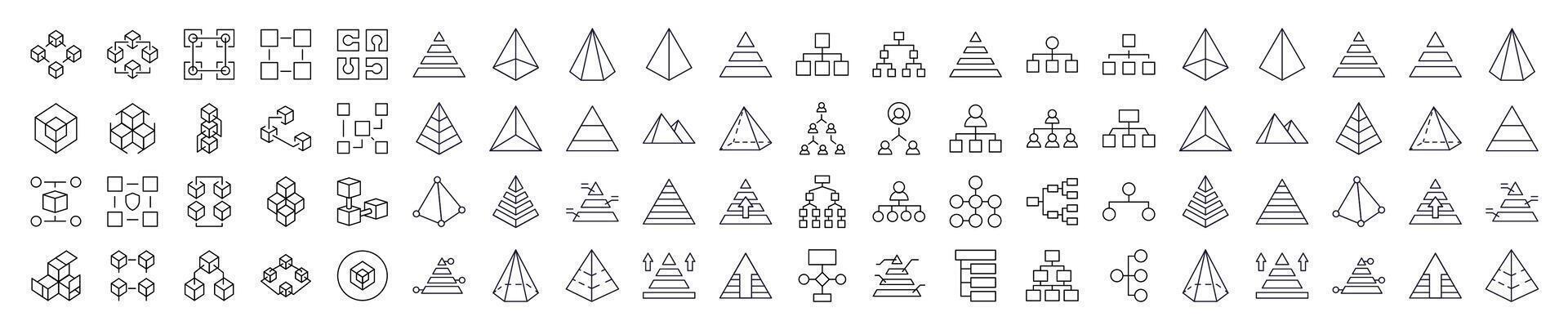 Collection of Pyramid, Hierarchy, Cubes Related Line Icons. Outline Signs for Graphic and Web Design, Apps, Adverts, Various Cards vector