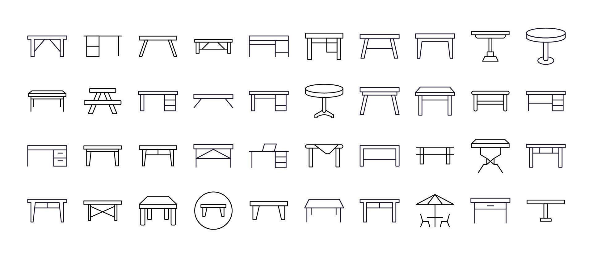 Set of Table for Dinner and Work Related Line Icons. Outline Signs for Graphic and Web Design, Apps, Adverts, Various Cards vector