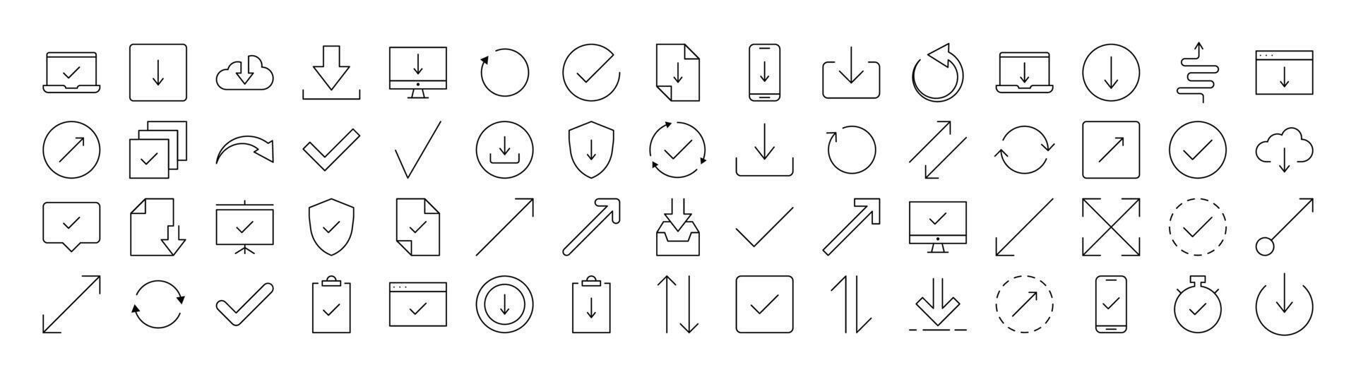Bundle of Round Arrow, Direction, Arrow Up, Arrow Down Related Line Icons. Outline Signs for Graphic and Web Design, Apps, Adverts, Various Cards vector