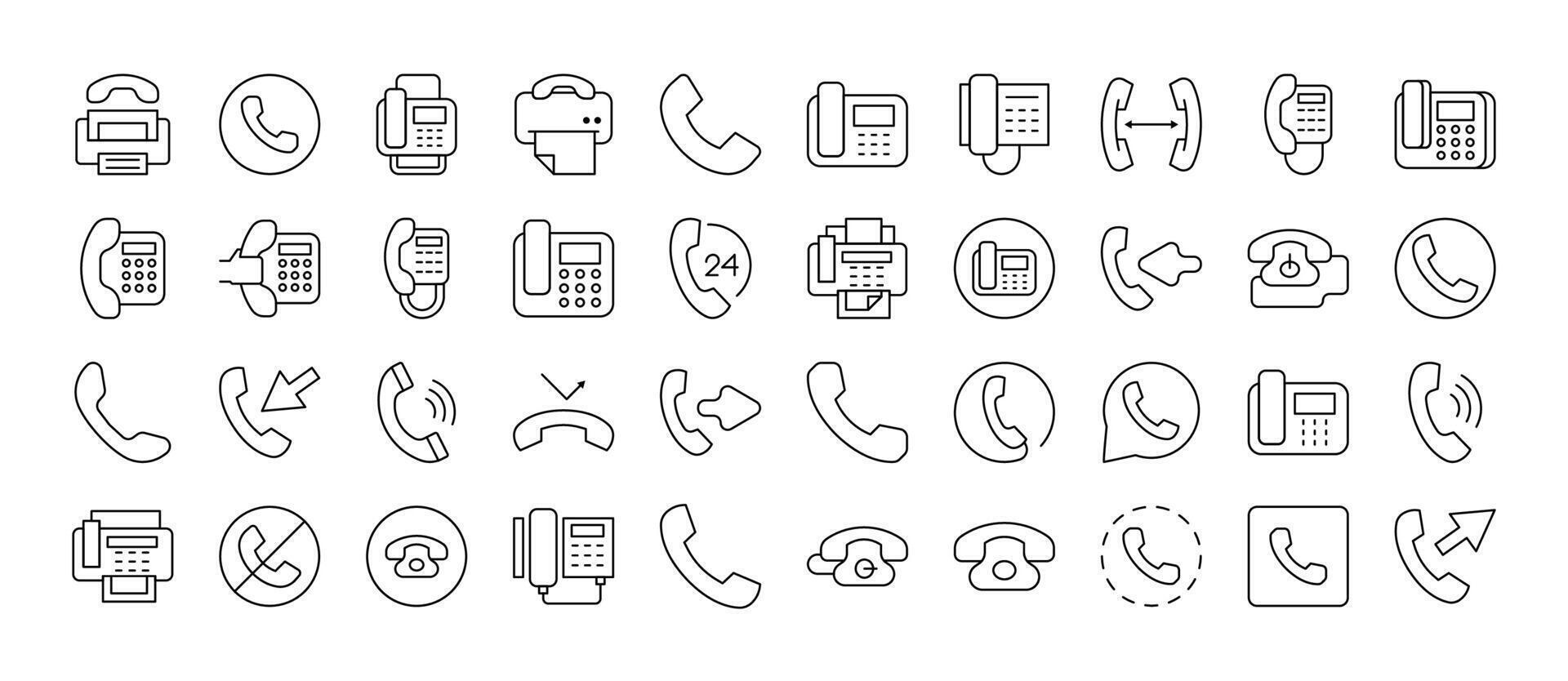 Vintage Phone Line Icon Collection. Outline Signs for Graphic and Web Design, Apps, Adverts, Various Cards vector