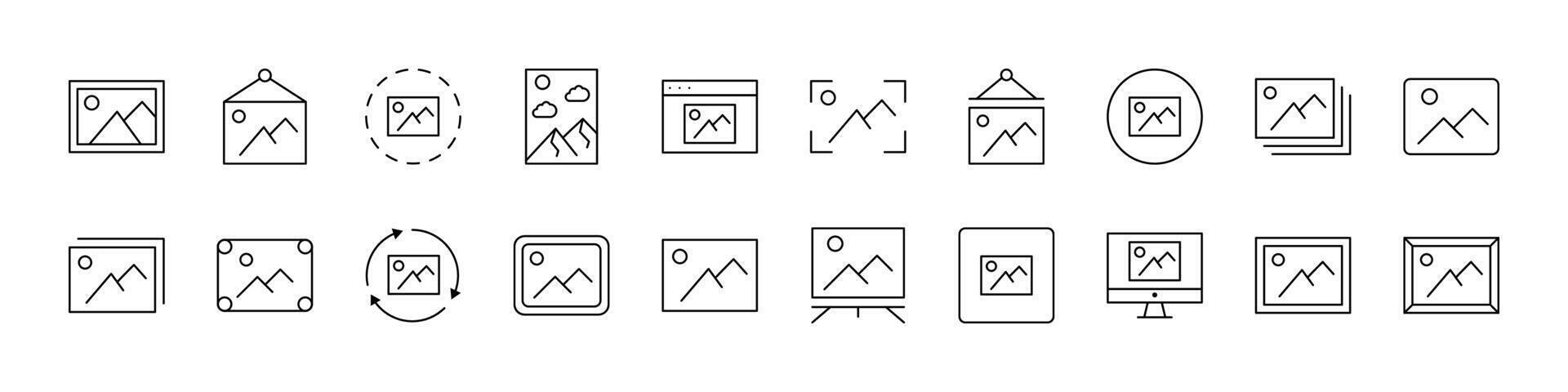 Pack of Picture Related Line Icons. Outline Signs for Graphic and Web Design, Apps, Adverts, Various Cards vector