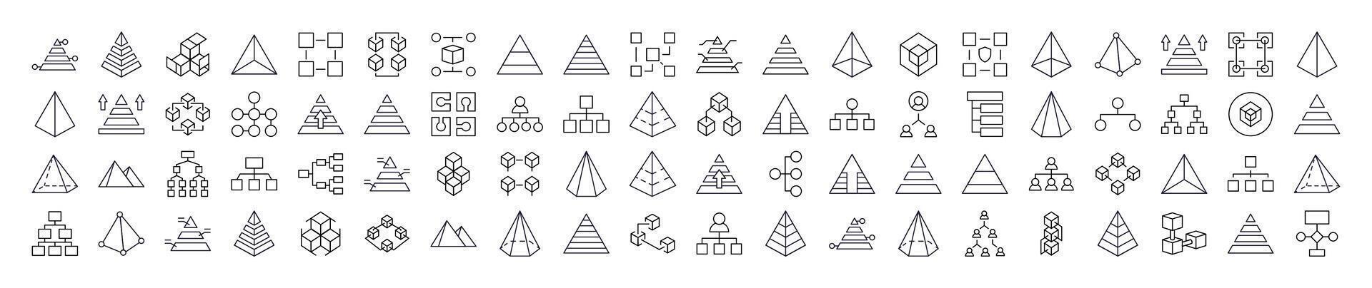 Bundle of Pyramid, Hierarchy, Cubes Related Line Icons. Outline Signs for Graphic and Web Design, Apps, Adverts, Various Cards vector