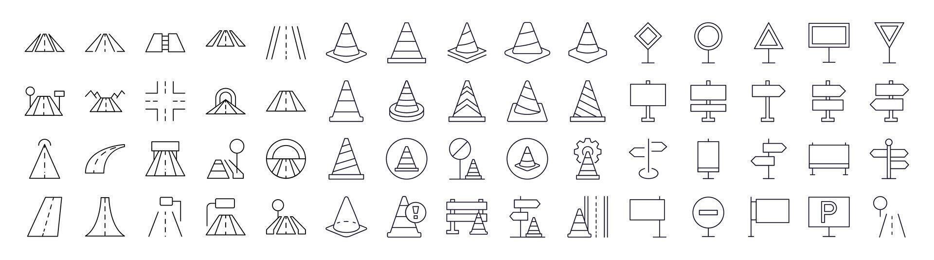 Collection of Road, Path, Traffic Cone Related Line Icons. Outline Signs for Graphic and Web Design, Apps, Adverts, Various Cards vector