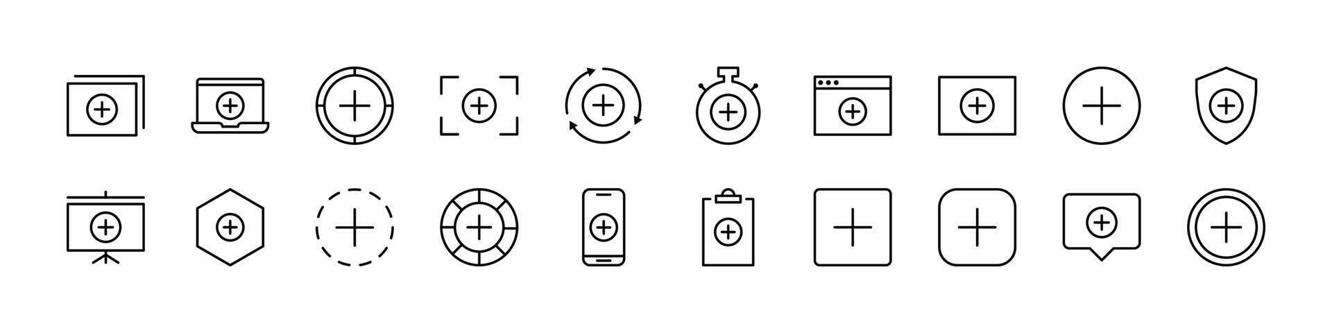 Plus or Add Simple Isolated Line Icons Collection. Editable Stroke. Perfect for Web Sites, Books, Cards, Apps vector