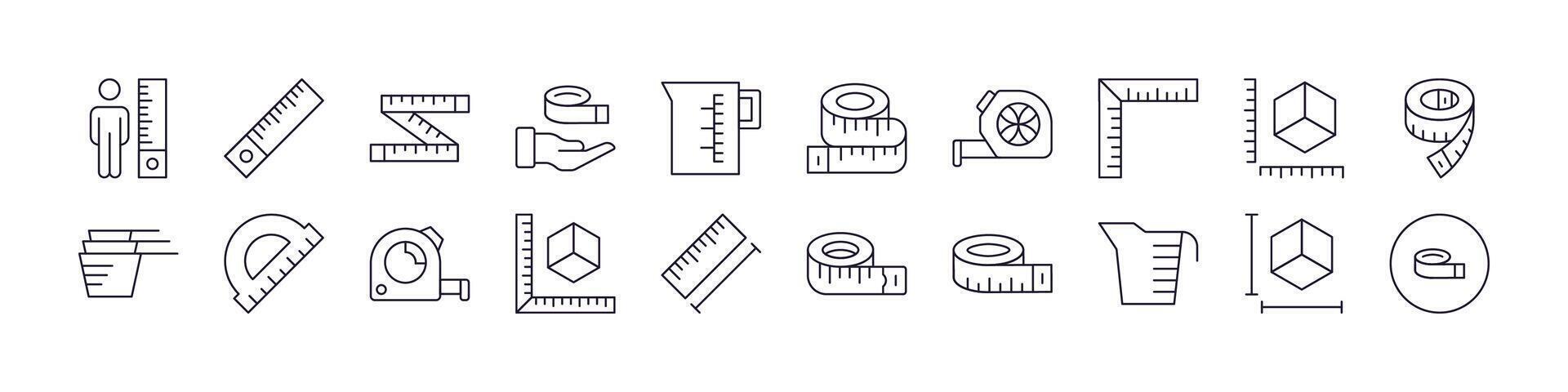 Measure Tape Related Icon Set. Editable Stroke. Perfect for Web Sites, Books, Cards, Apps vector