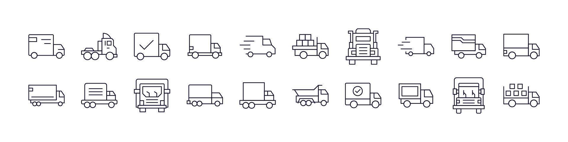Delivery Truck Thin Icons Collection. Editable Stroke. Perfect for Web Sites, Books, Cards, Apps vector