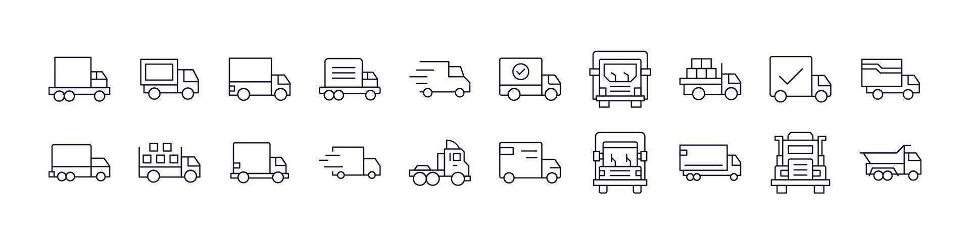 Delivery Truck Outline Simple Linear Image Collection. Editable Stroke. Perfect for Web Sites, Books, Cards, Apps vector