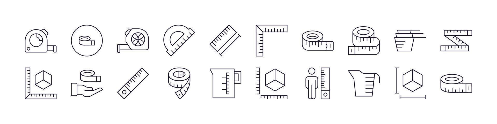 Measure Tape Outline Simple Linear Image Collection. Editable Stroke. Perfect for Web Sites, Books, Cards, Apps vector