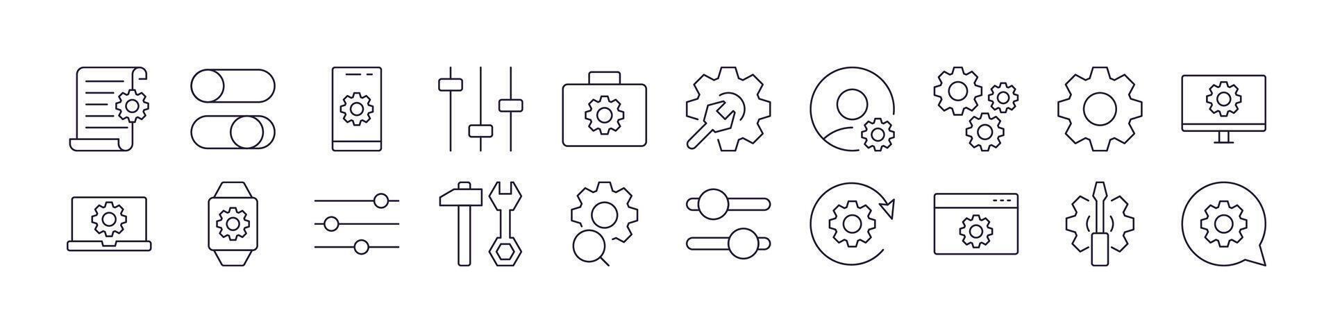 Settings Set of Thin Icons. Editable Stroke. Perfect for Web Sites, Books, Cards, Apps vector