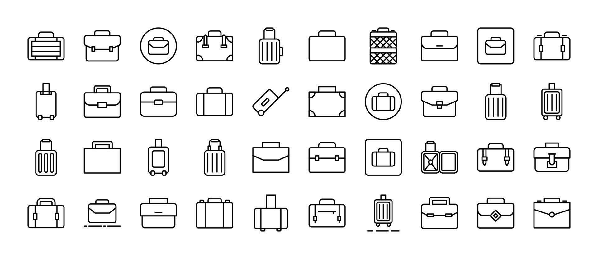 Set of Line Icons of Suitcase, Briefcase, Baggage, Luggage. Minimalistic Linear Pictogram for Web and Graphic Design, Apps, Banners, Social Network and Cards vector