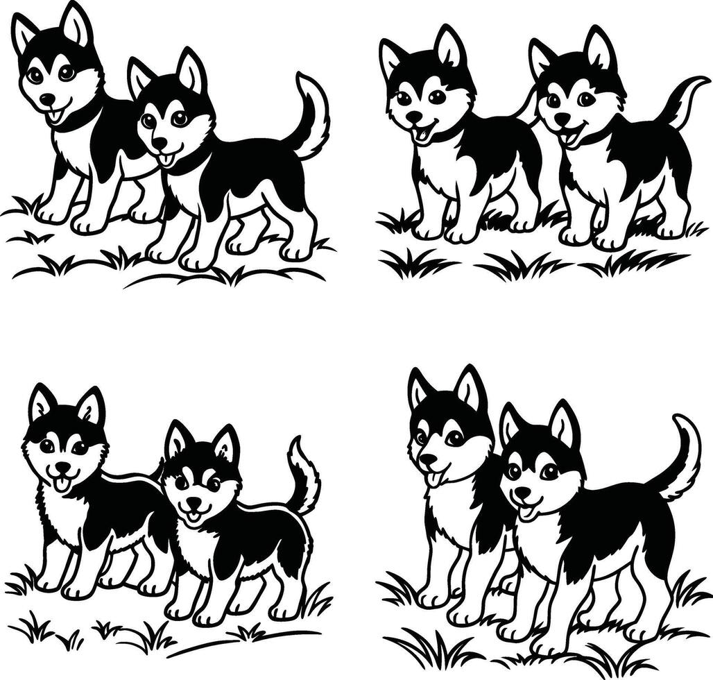 Lighthearted dog collection line drawing sheet vector