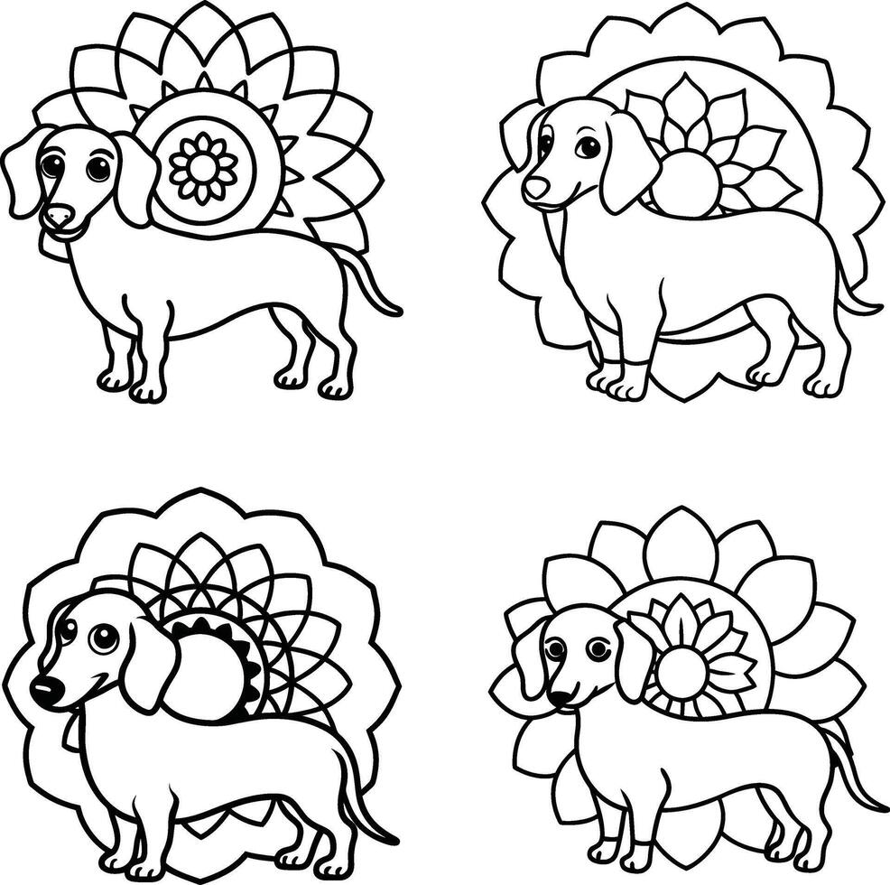 Bundle of funny dog outlines coloring page vector
