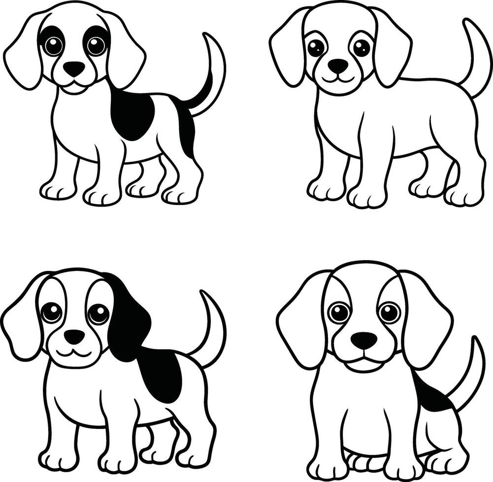 Funny puppy group outline coloring sheet vector