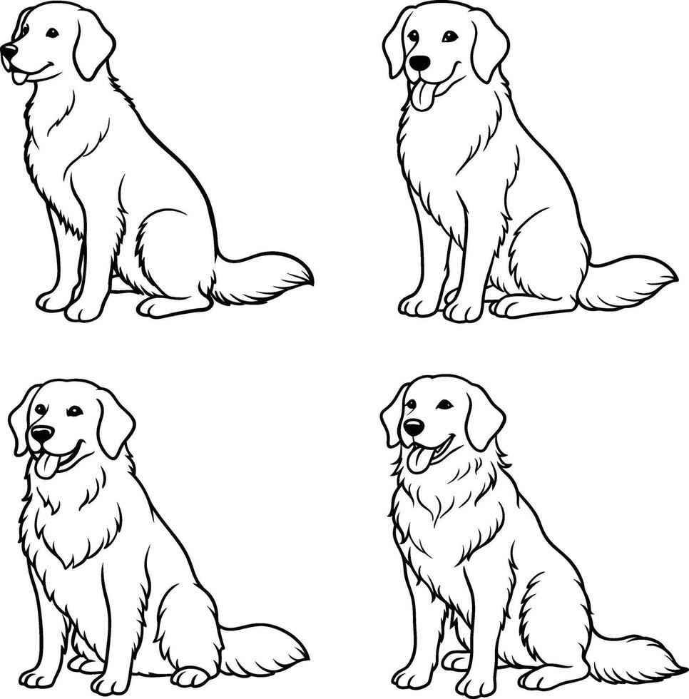 Funny dog pack line drawing coloring page vector