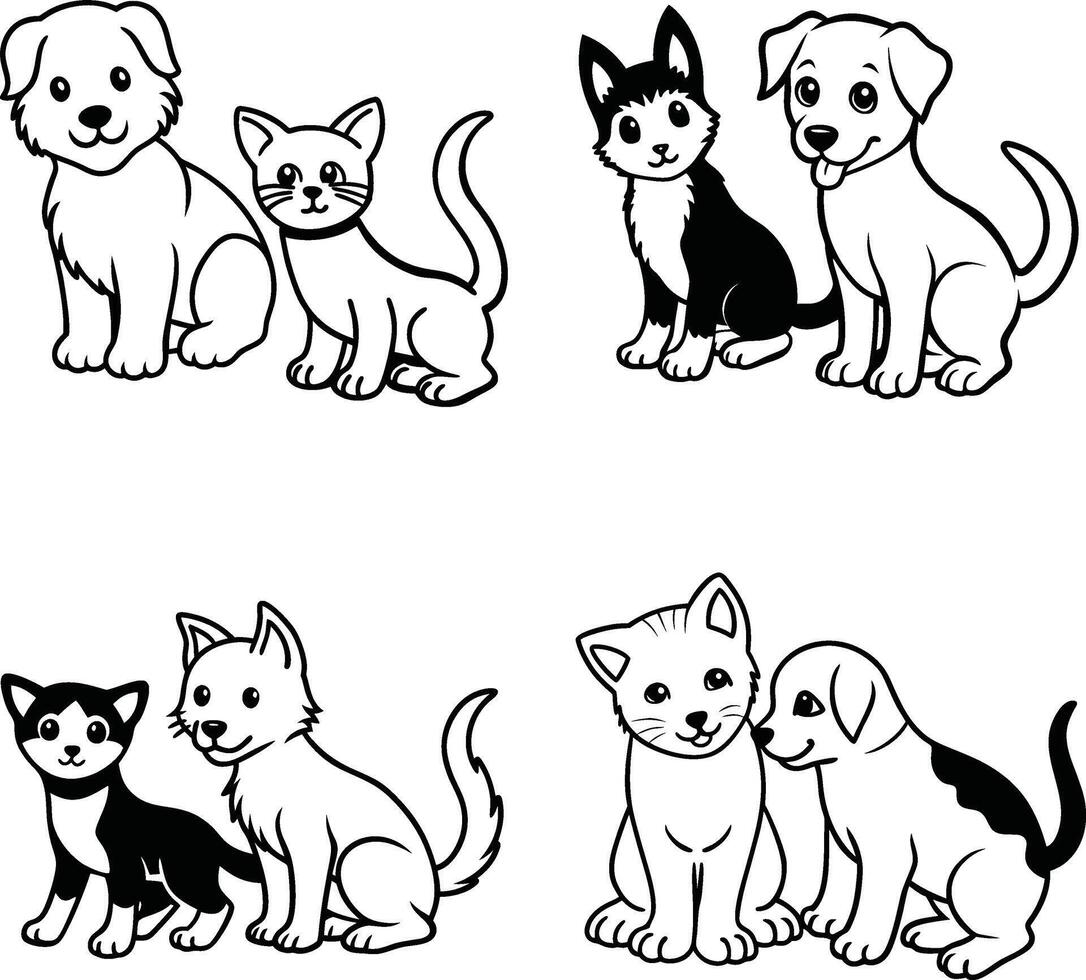 Pack of playful dogs outline sheet vector