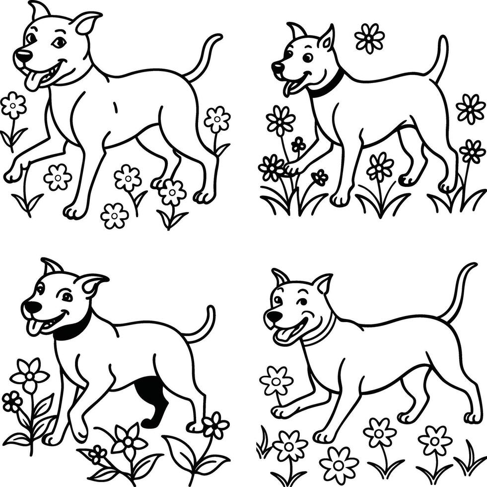 Comical dog illustrations line drawing page vector