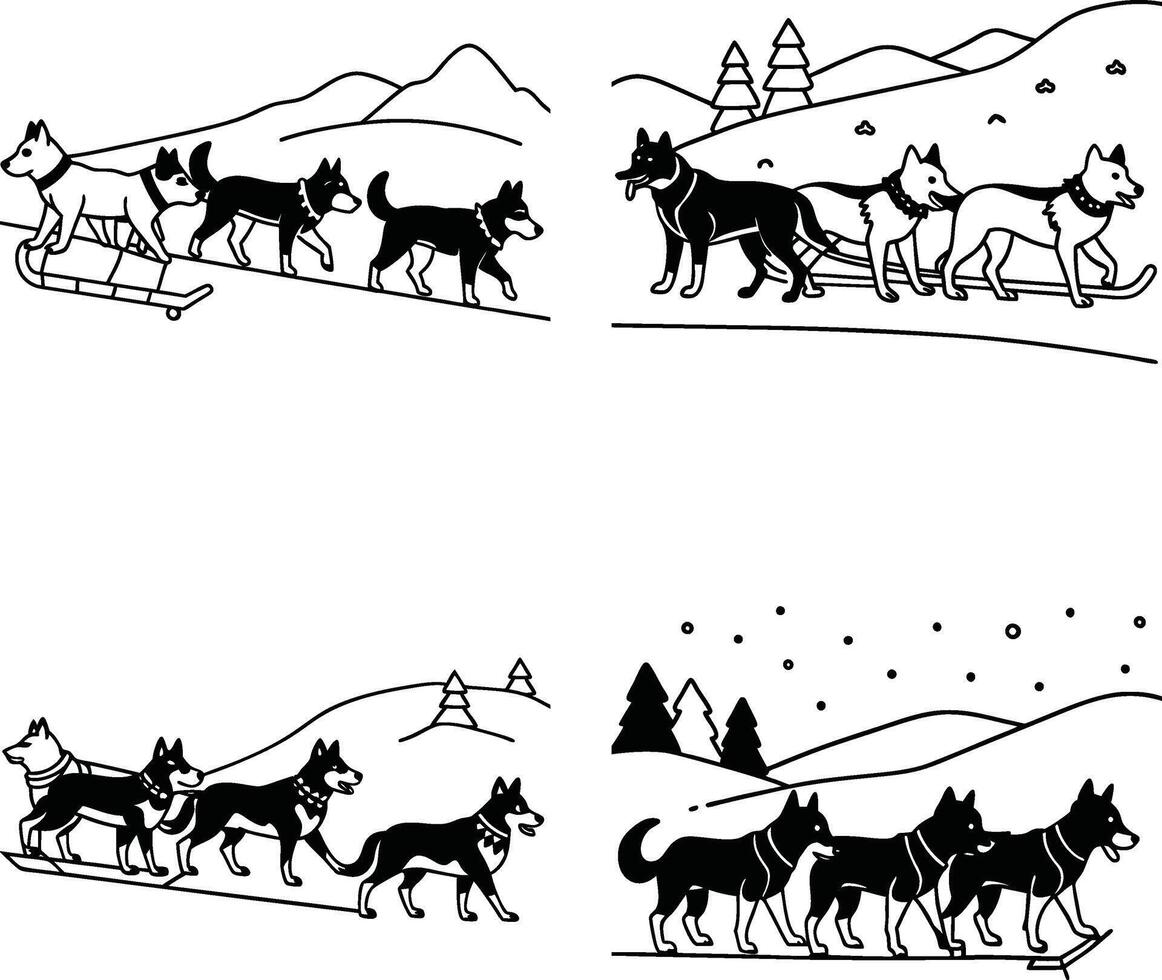 Dog set with silly poses coloring page vector