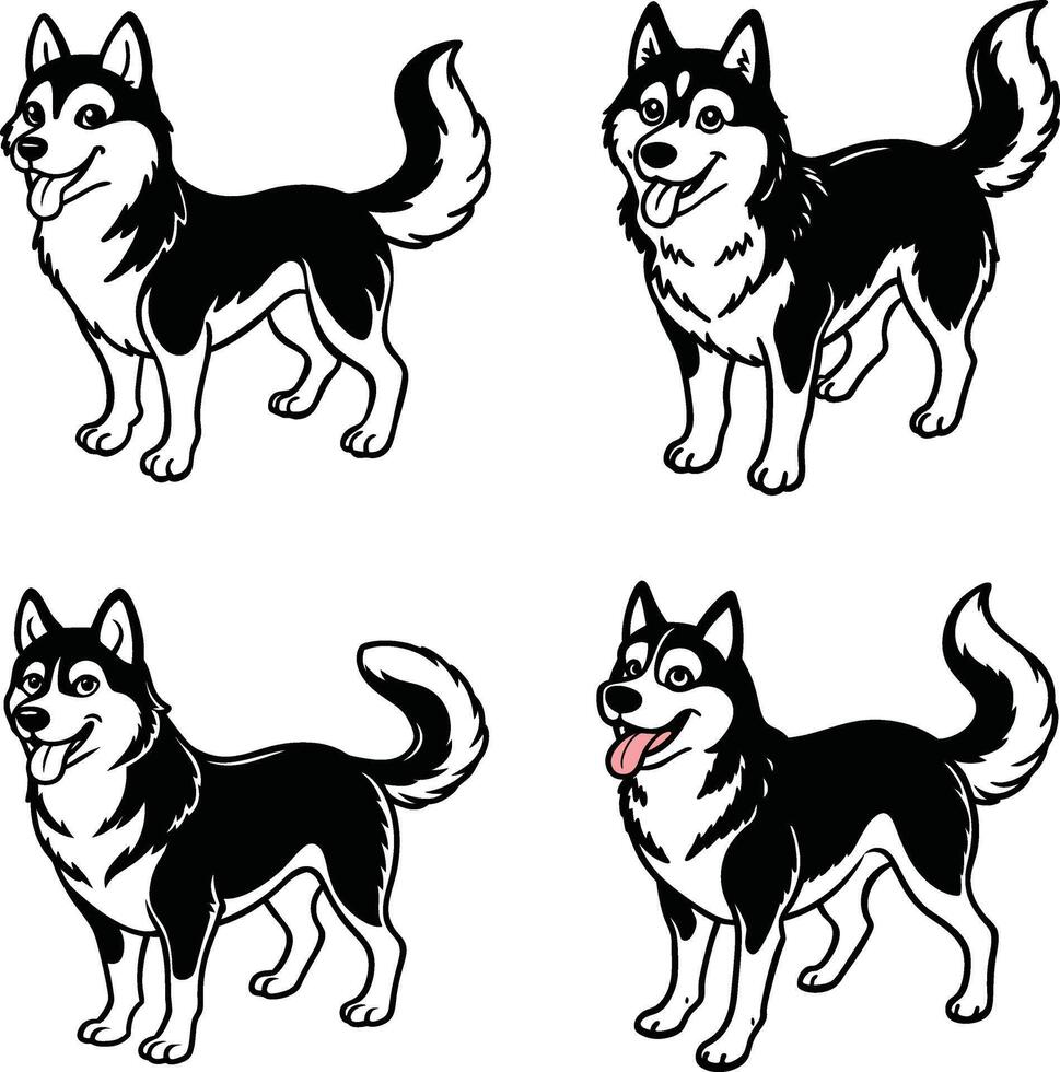 Amusing pet dogs black and white sheet vector