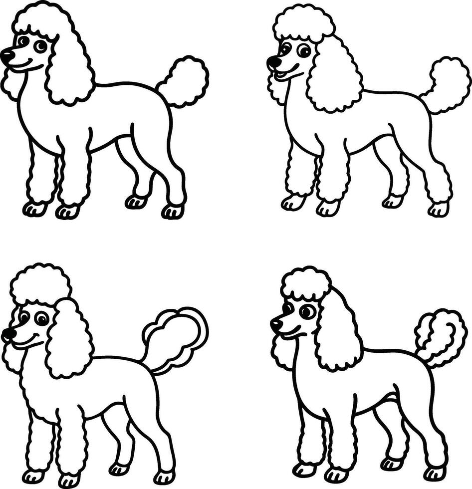 Amusing dog group line art page vector