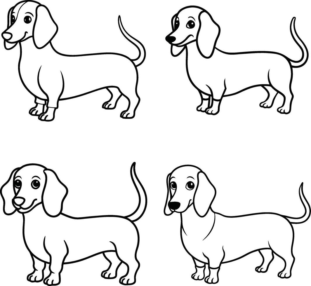 Group of playful dogs outline coloring page vector