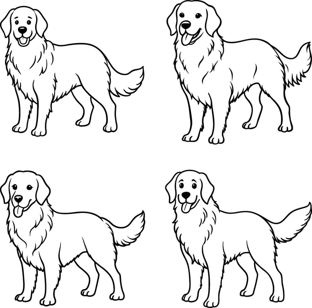Cheerful dog set line art coloring page vector