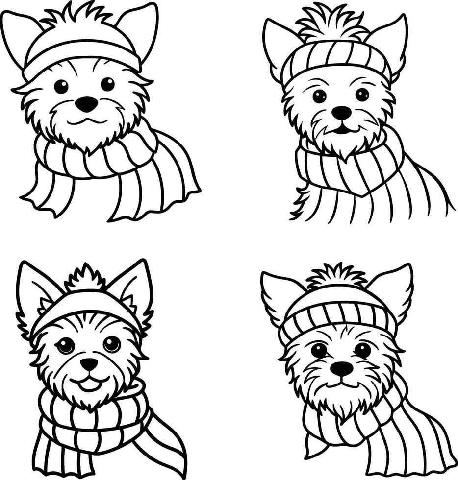 Dog collection with funny faces line art page vector