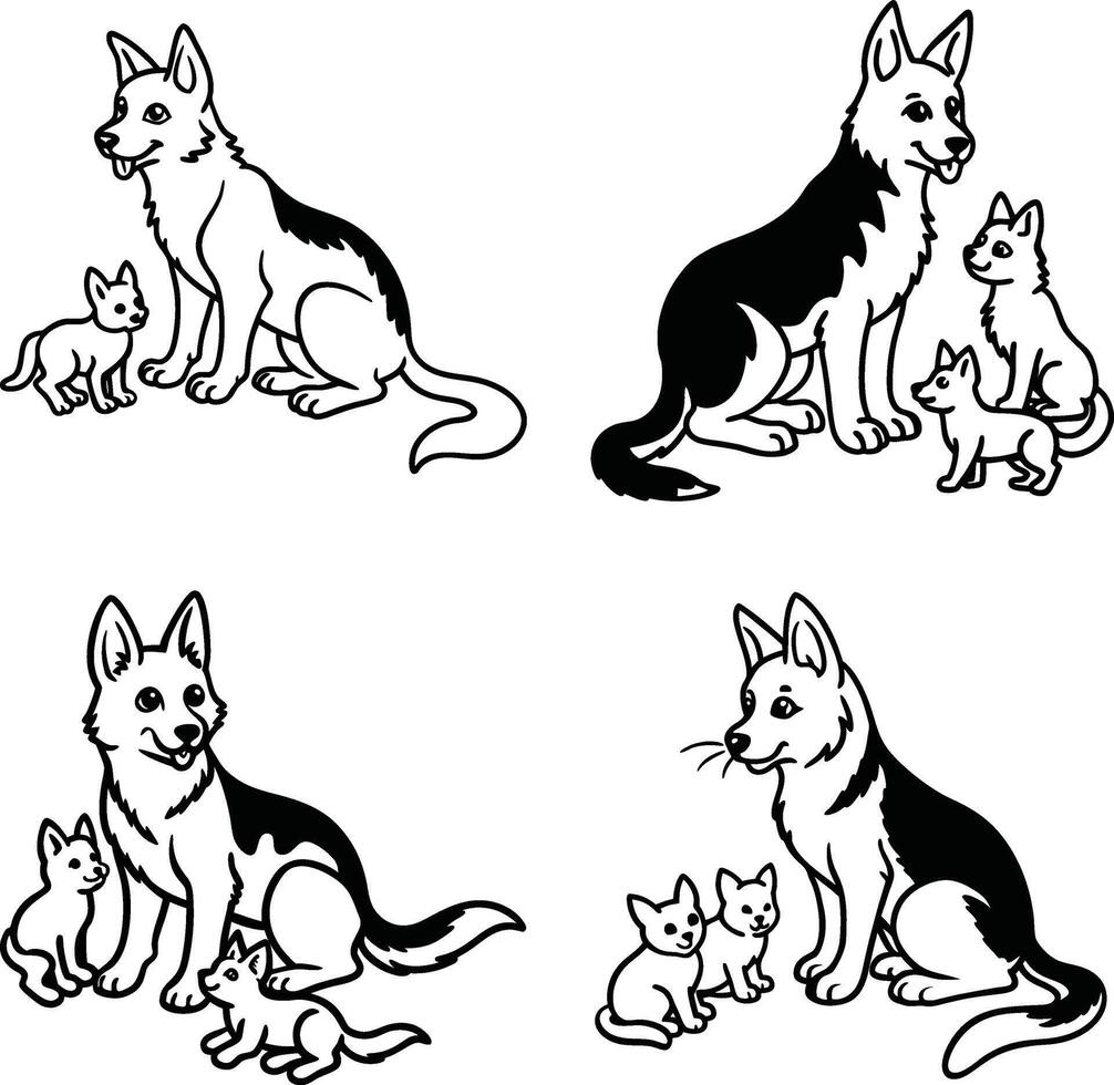 Witty dog set line art page vector