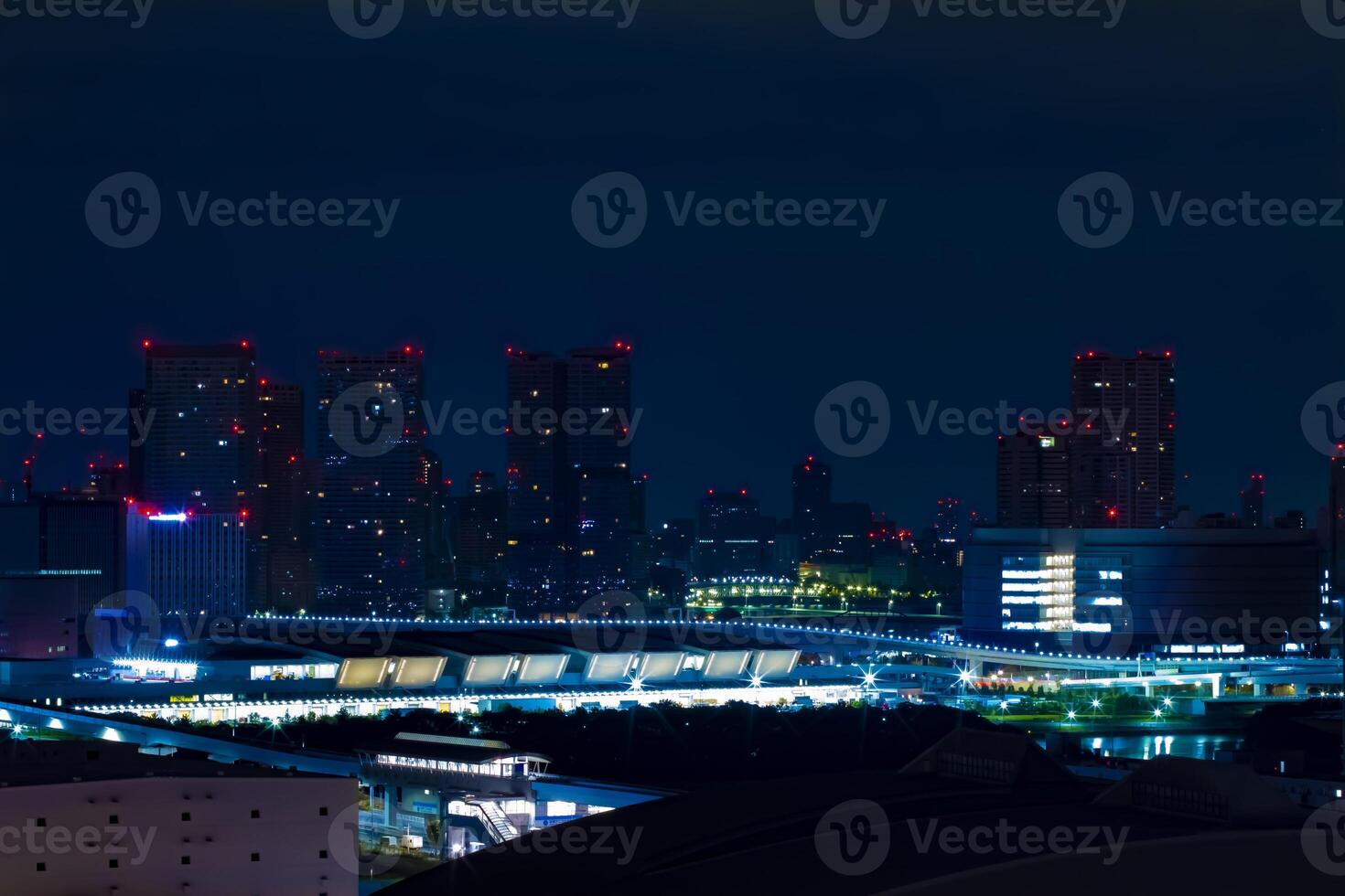 A night cityscape at the urban town in Ariake Tokyo wide shot photo