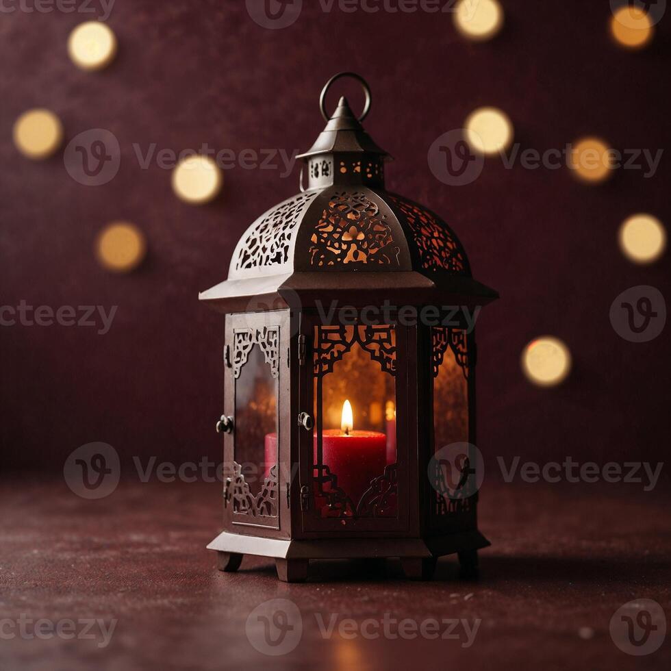 Holy Ramadan Lantern with a Mystical Glow and Crescent photo