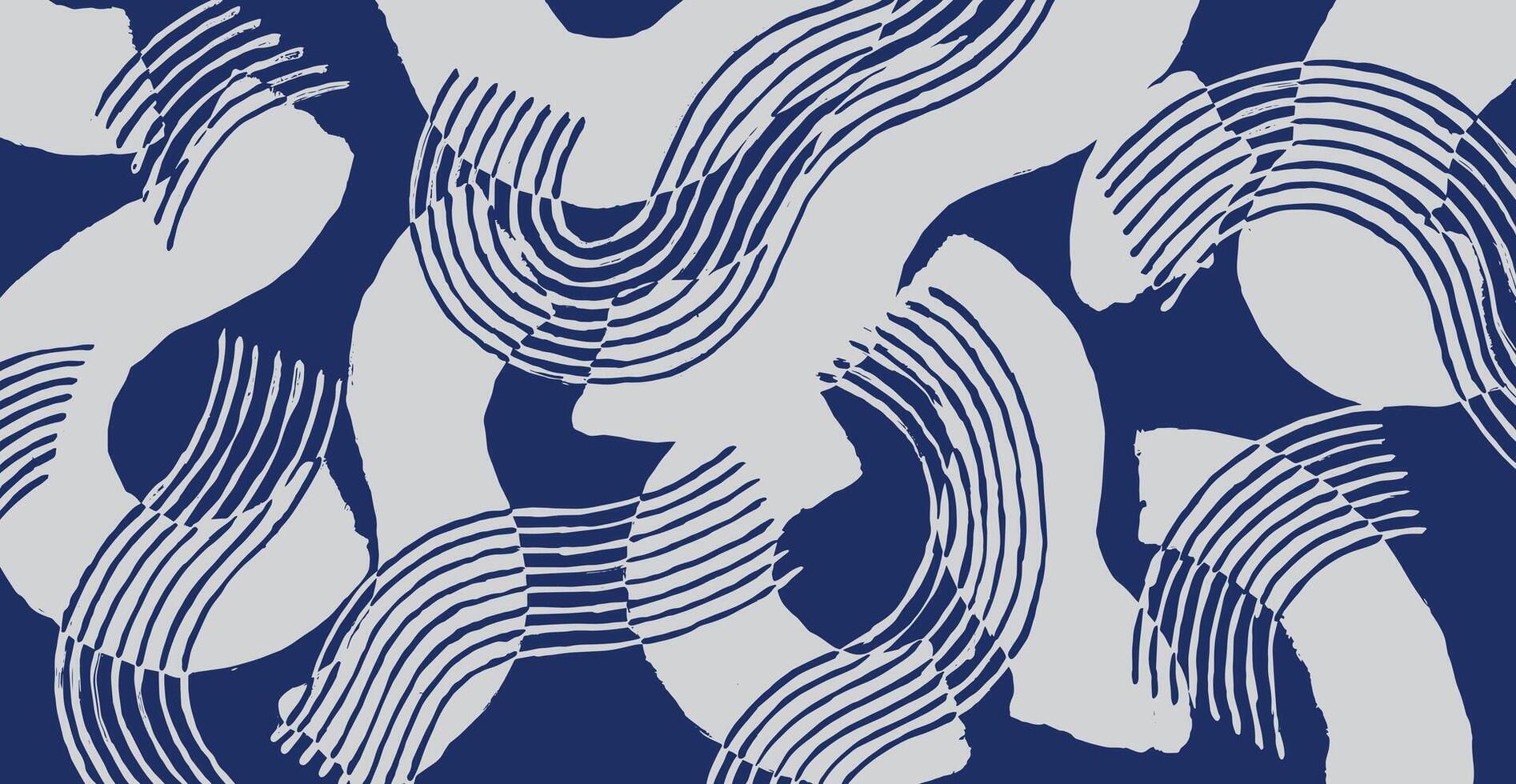 Hand drawn brush line abstract curve pattern, Japanese and ethnic folk wood carving, block print textured surface background, simple graphic for textile, carpet, decoration vector