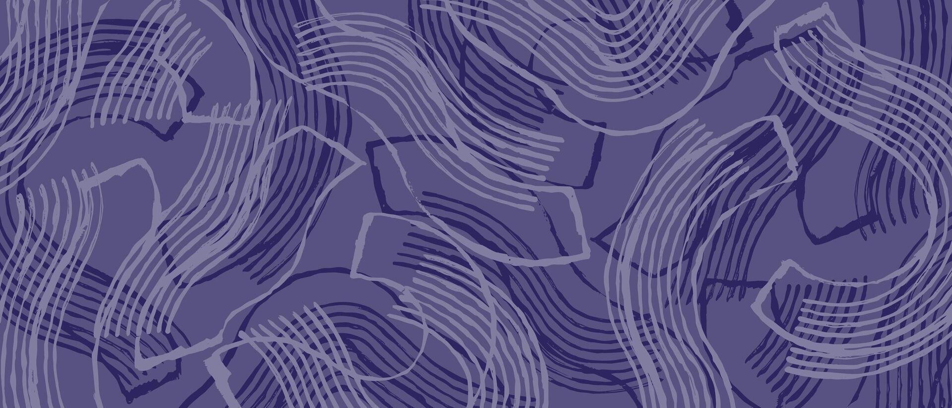 Hand drawn brush line abstract curve pattern in monochromatic purple, Japanese and ethnic folk wood carving, block print textured surface background, simple graphic for textile, carpet, decoration vector