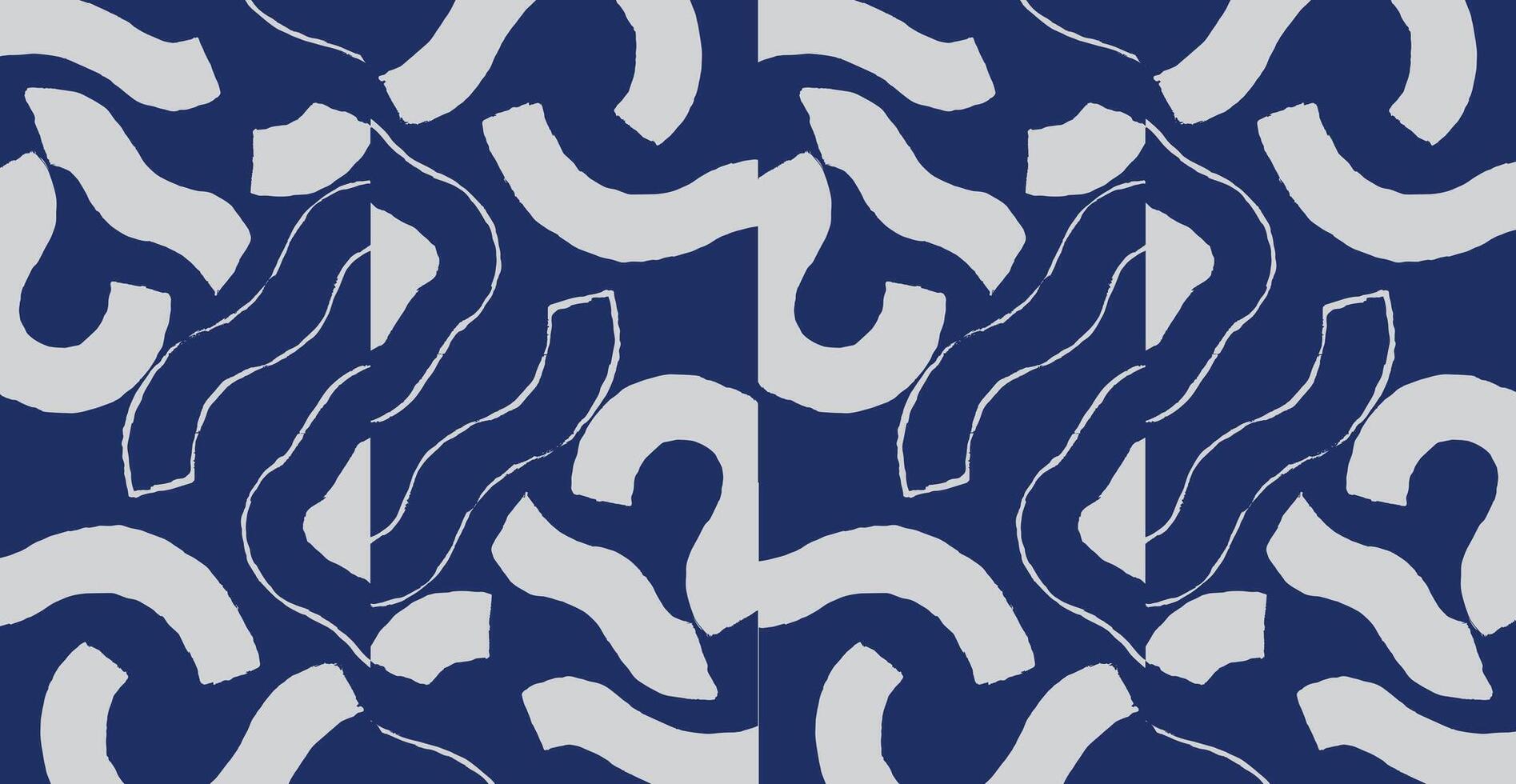Crafted hand drawn brush line abstract pattern in indigo blue and white, Japanese and ethnic folk wood caving, block print texture surface background, simple graphic for textile, fabric vector