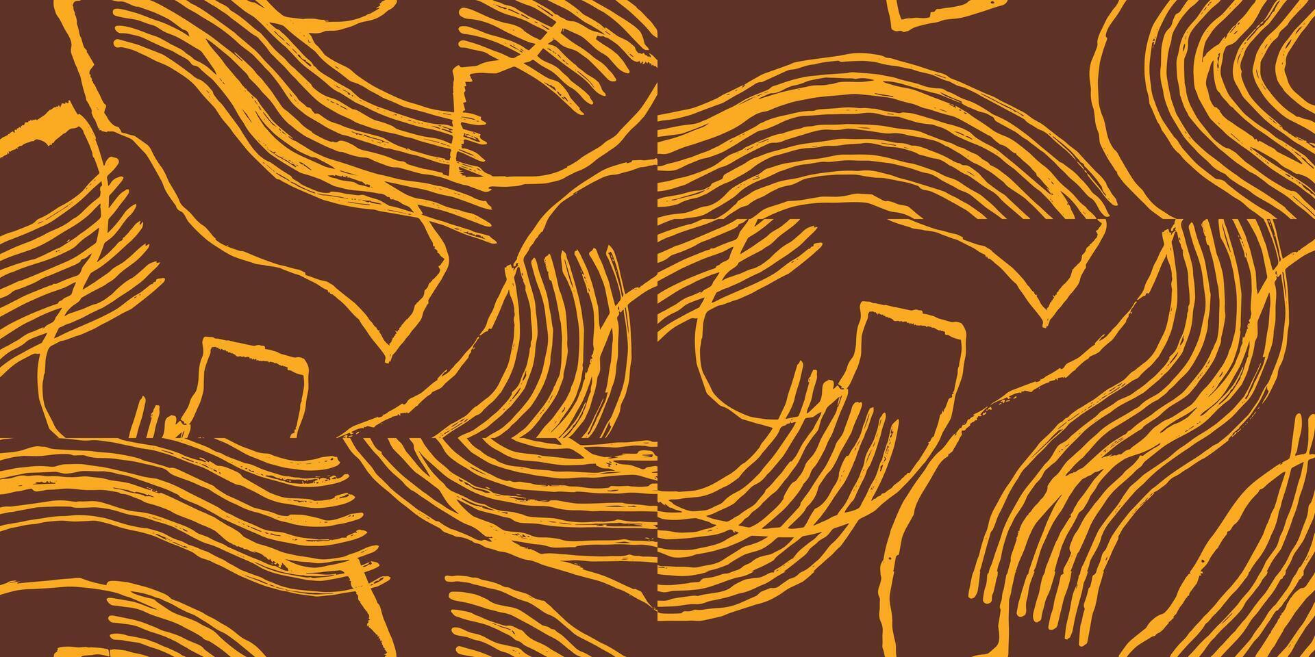 Seamless, hand drawn curve lines abstract pattern, Japanese, ethnic folk and tribal wood carving, block print texture surface background, simple graphic for textile, carpet, decoration vector