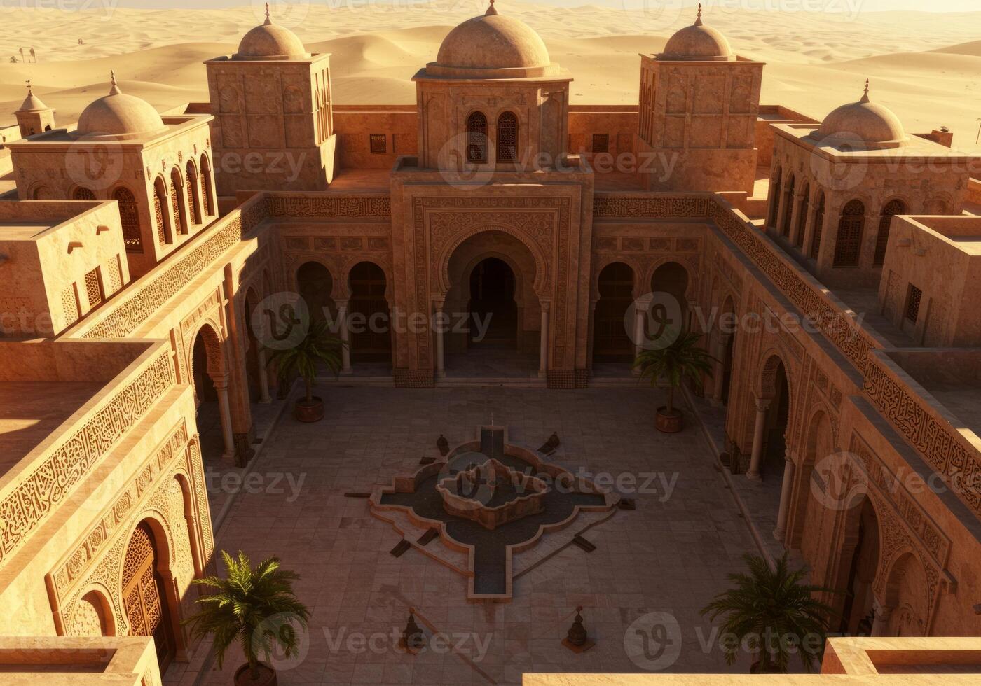 Desert Oasis Courtyard Stunning Architectural Render of Moroccan Palace photo