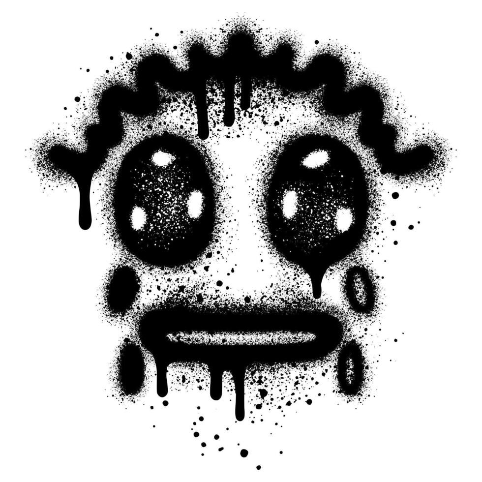 graffiti emoji crying emoticon characters with black spray paint vector
