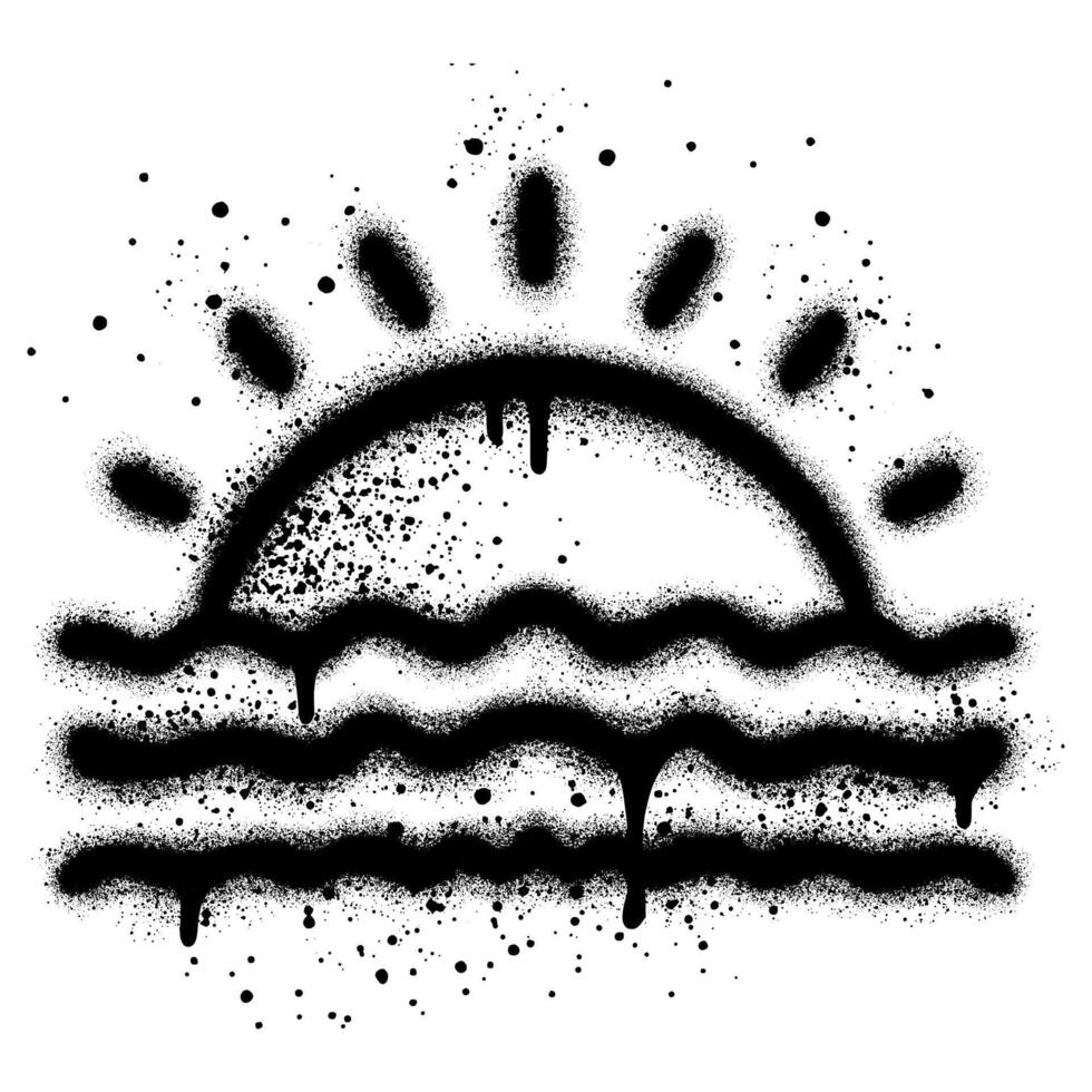 half sun Hand drawn icons in graffiti style. Sunset simple graphic symbols. vector