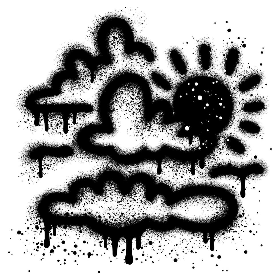 clouds with sun in urban graffiti style with black spray paint. vector