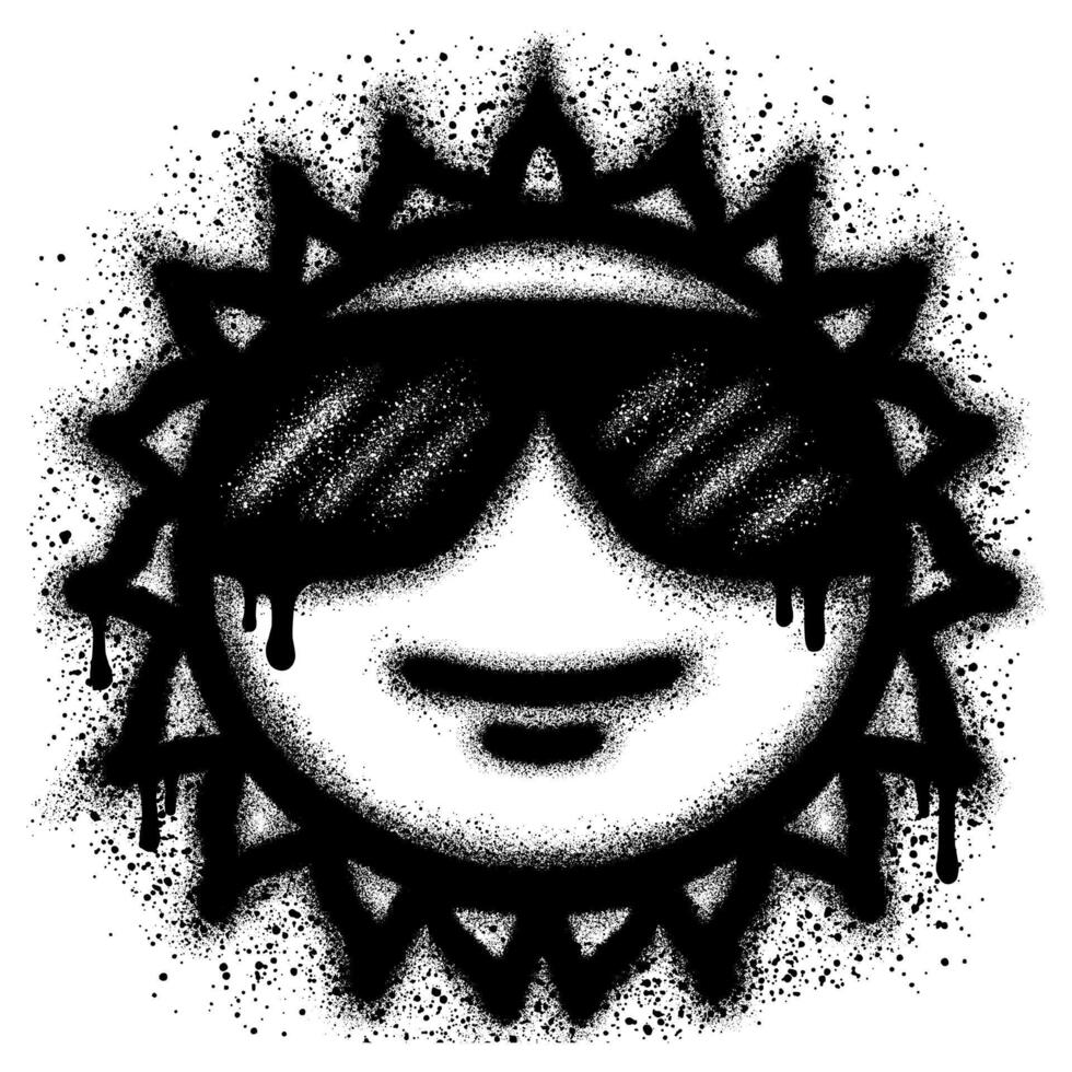 cute sun graffiti with black spray paint on white background vector