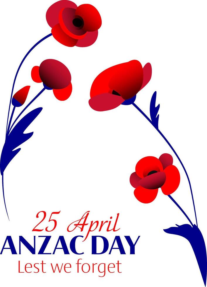 Anzac day vertical poster with two poppy flower bunches and white background vector