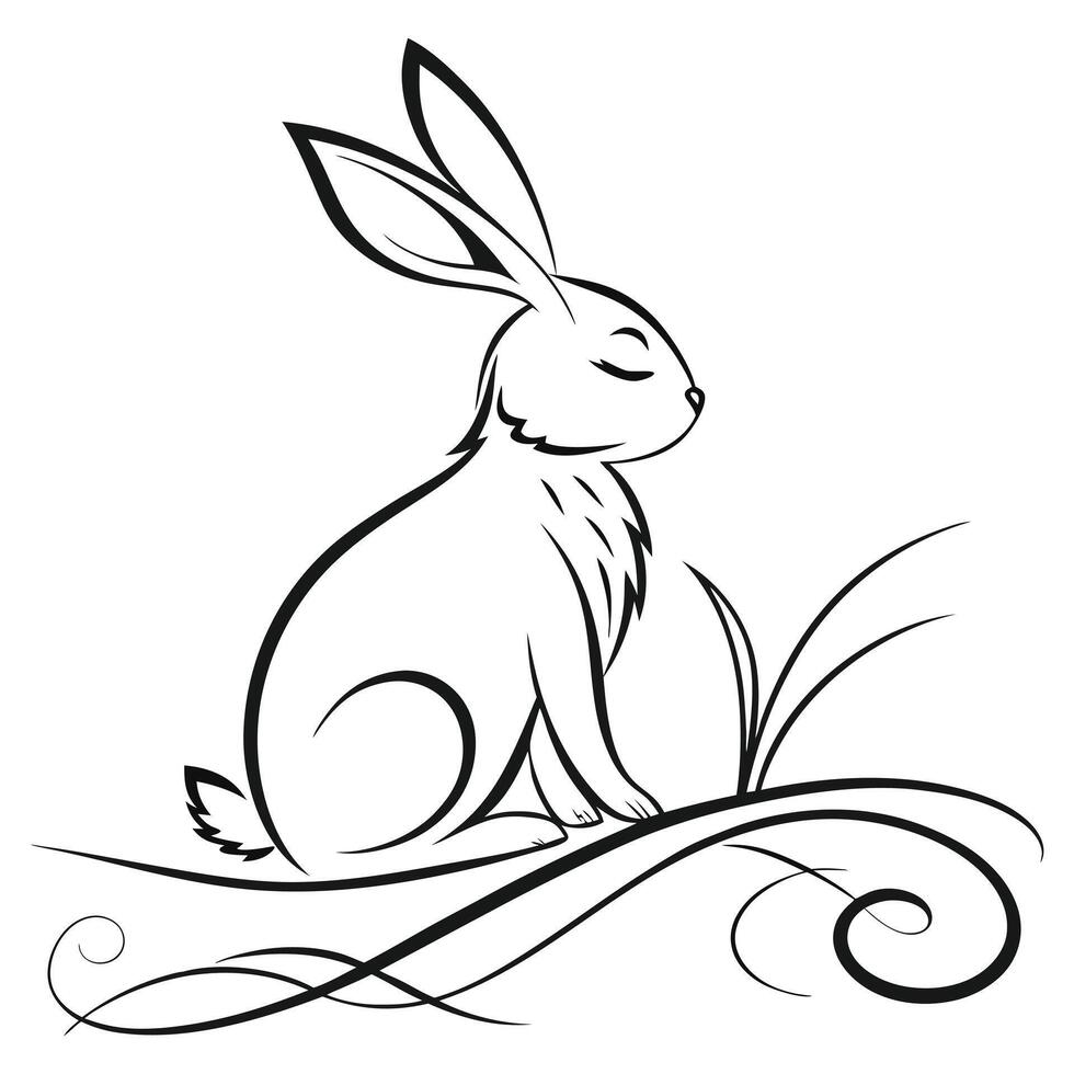 Minimalist Line Art Bunny Cute Rabit Design LIne Art Illustration vector