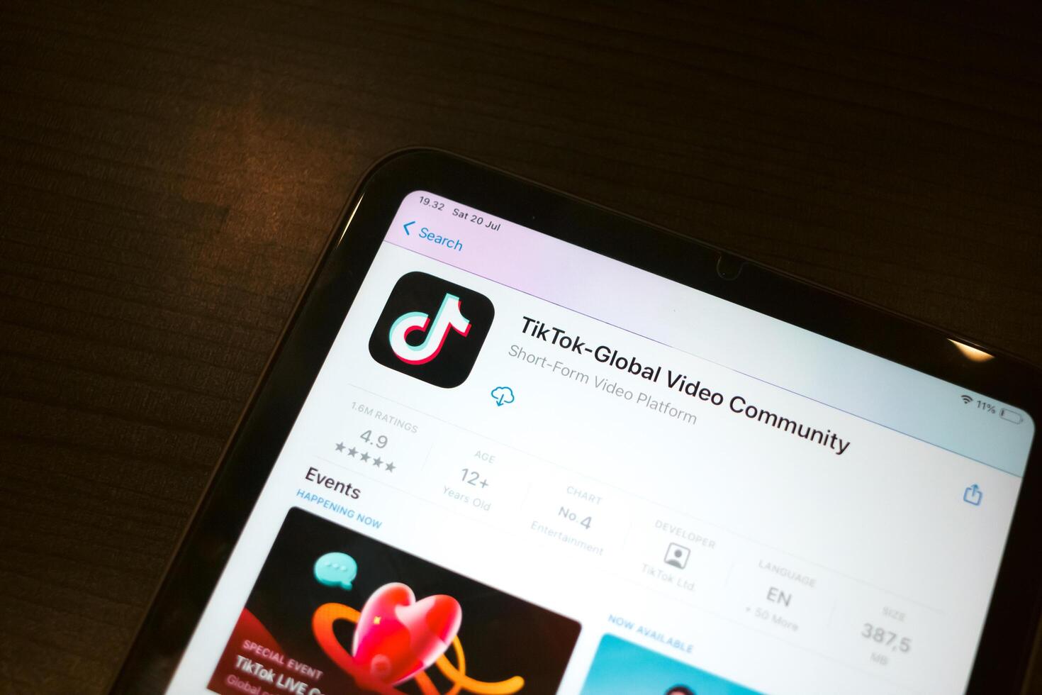 semarang, indonesia 25 July 2024, tablet device showing tiktok apps on app store photo