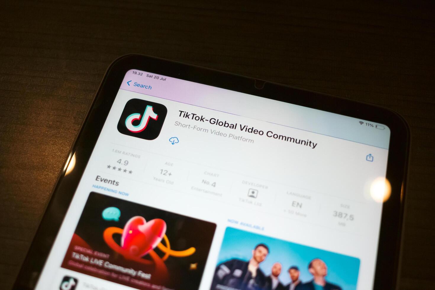 semarang, indonesia, 25 july 2024, TikTok is installed in the App Store on iPad devices photo