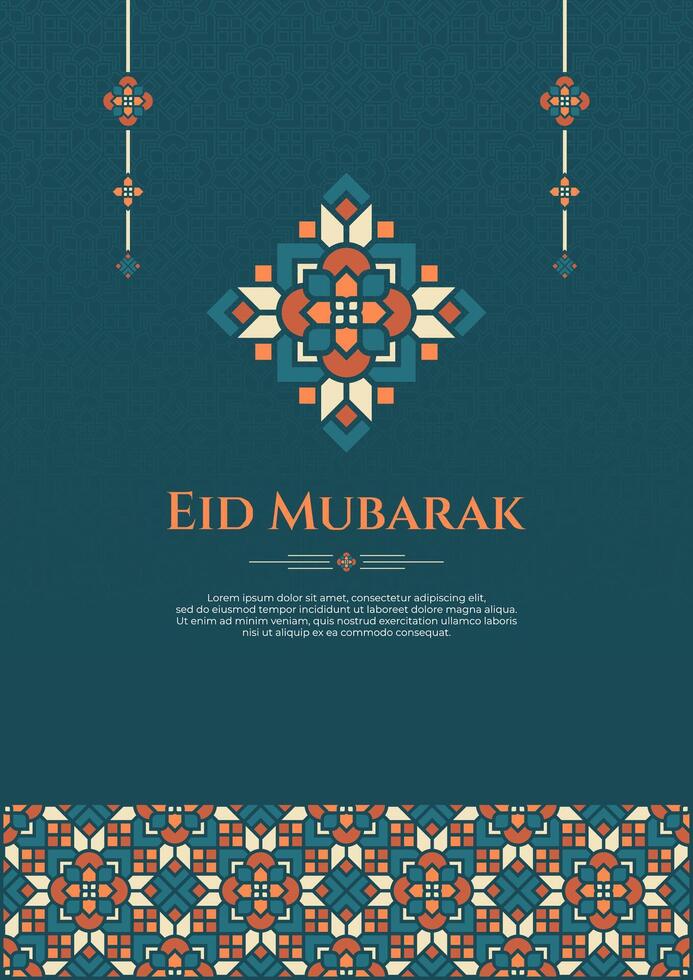 Eid Mubarak Greeting Design with Islamic Geometric Ornament on Portrait Orientation vector