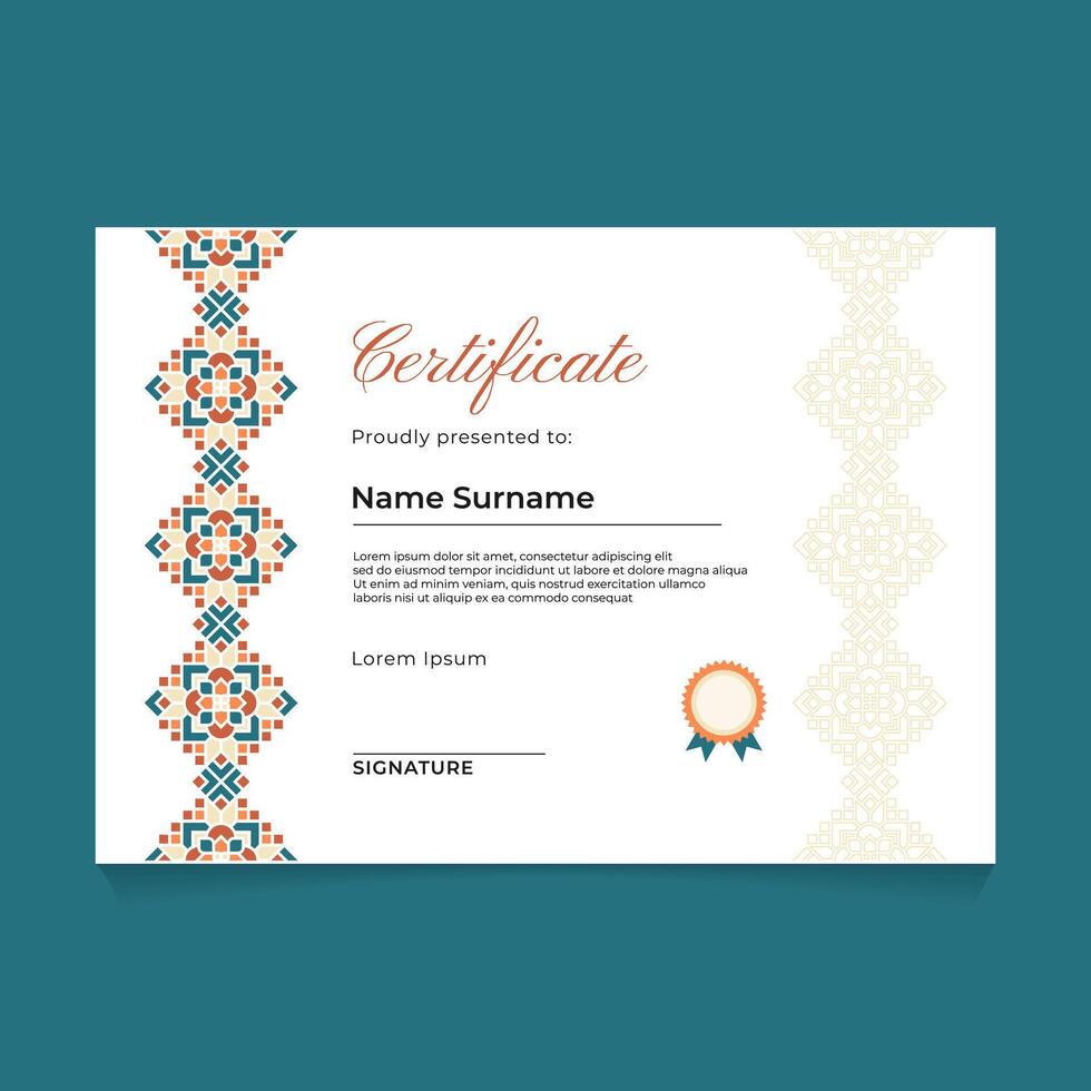 Certificate Template Design with Islamic Geometric Ornament Border vector