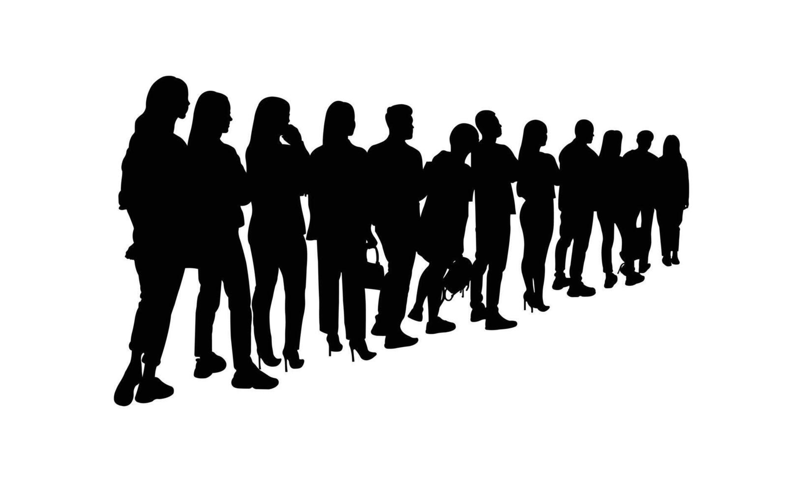 Silhouettes of People Standing in Line for Office Work or Banking Services. vector